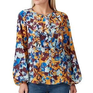 Prabal Gurung Ochre Floral Ruffle Front Blouse Size 12 (XLarge)